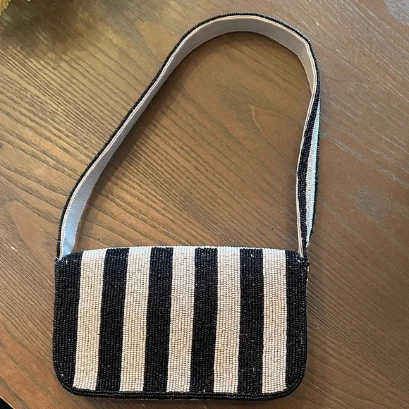 Anthropologie Fiona beaded bag- Neutral Stripe - Picture 2 of 12